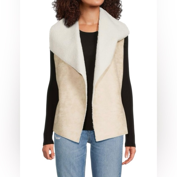 WD.NY Women's Beige and Ivory Faux Shearling Vest NWT XL - Picture 1 of 9